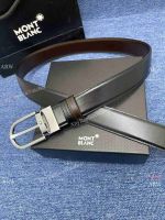 AAA Replica Montblanc Horseshoe Black Brown 35mm Reversible Leather Belt Shiny Pin Buckle